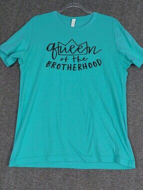 QUEEN OF THE BROTHERHOOD WOMENS AQUA BLUE GREEN SHORT SLEEVE CREW NECK TSHIRT L
